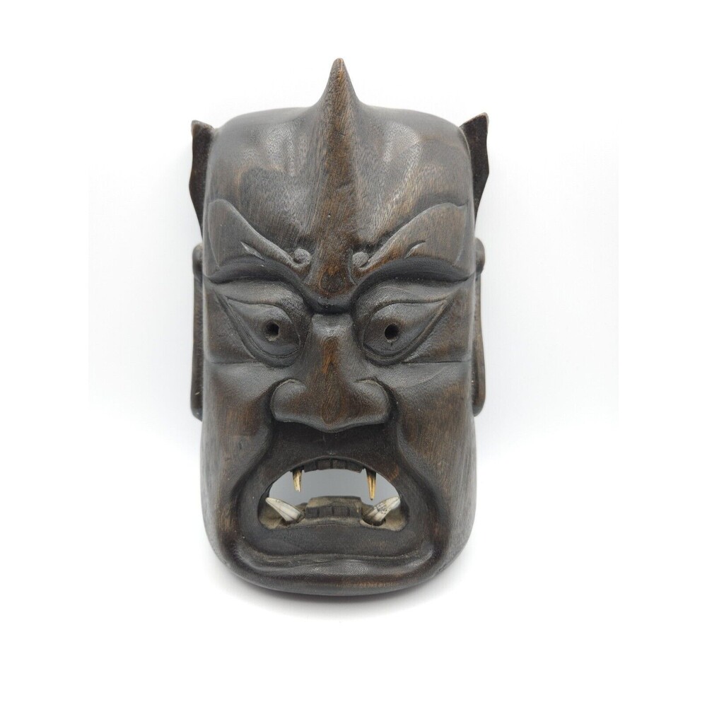 Vintage Asian Carved Wood Oni Mask